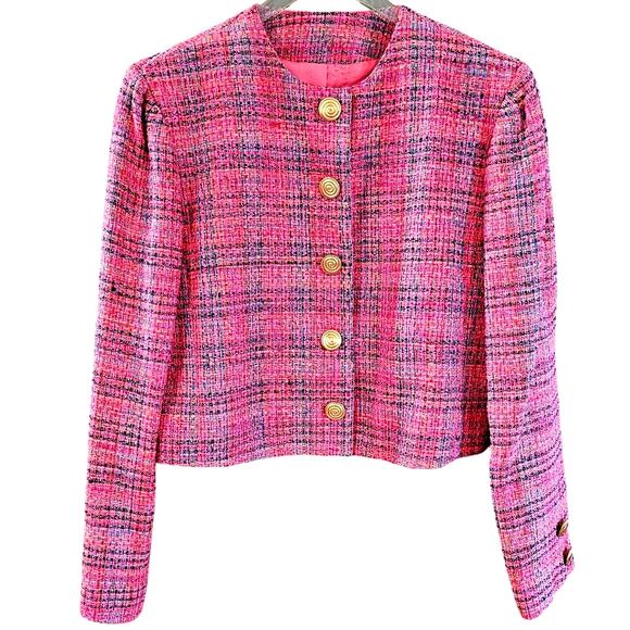 Doncaster Jackets & Blazers - Doncaster Silks Vintage Pink Silk Tweed Plaid Button Up Old Money Blazer Jacket